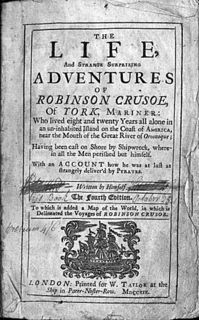 XVIII a. „Robinzono Kruzo“ leidimas/„Robinzono Kruzo“ pirmasis puslapis