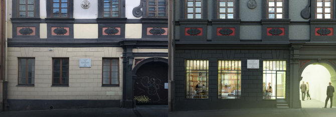 DO architects vizualizacija/Dominikonų gatvės vaizdas - dabar ir po restauracijos.