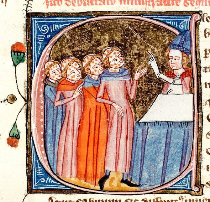 XIV a. Jameso Le Palmerio iliustracija/Raupsuotieji ir vyskupas