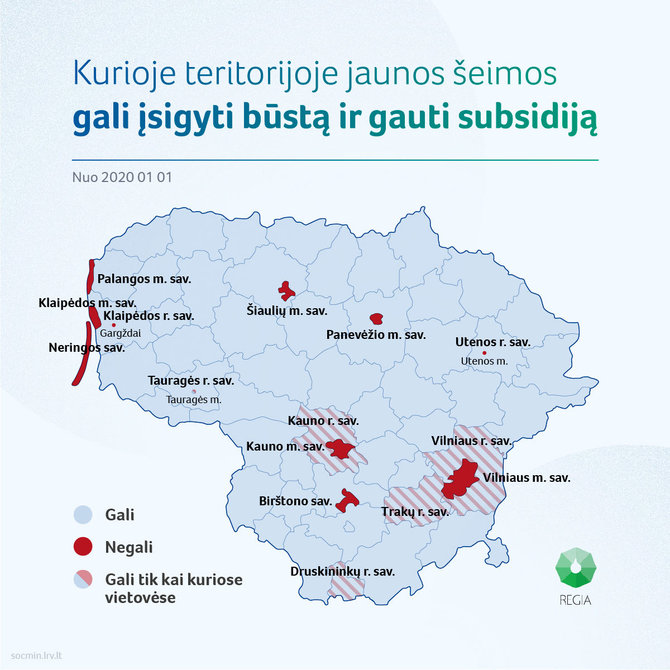 SADM iliustracija/Žemėlapis, kur jaunos šeimos gali gauti subsidijas.