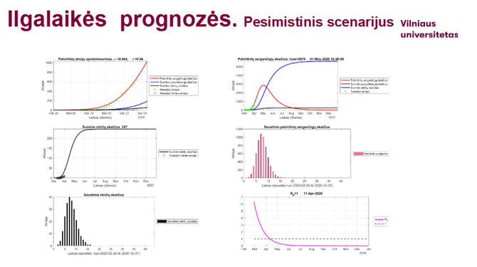 Vilniaus universiteto nuotr./Vilniaus universiteto mokslininkų parengtos skaidrės, kuriose – prognozės apie koronavirusą