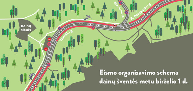 Kauno miesto savivaldybės nuotr./Eismo organizavimo schema Dainų šventės metu