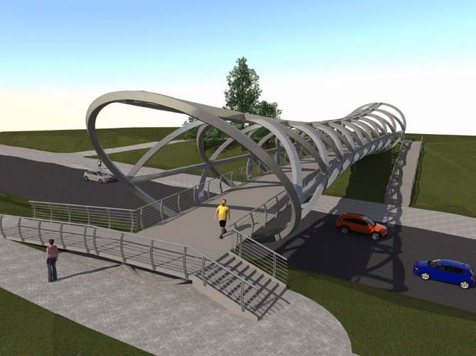 Projekto vizualizacija/Pėsčiųjų ir dviratininkų tiltas per judrią Žeimių gatvę