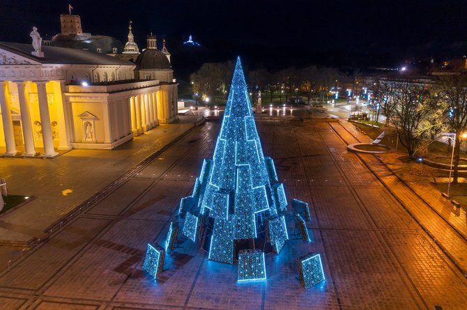 Vilniaus miesto savivaldybės, Sauliaus Žiūros nuotr./Vilniaus kalėdinė eglė iš paukščio skryžio 