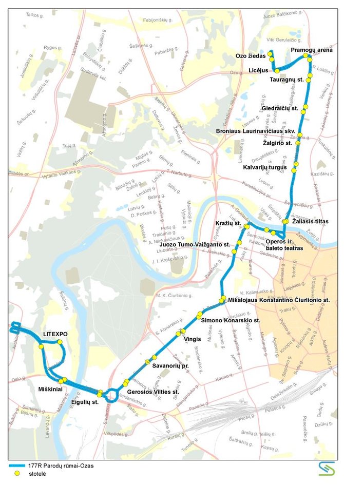 Viešojo transporto schema Knygų mugės metu