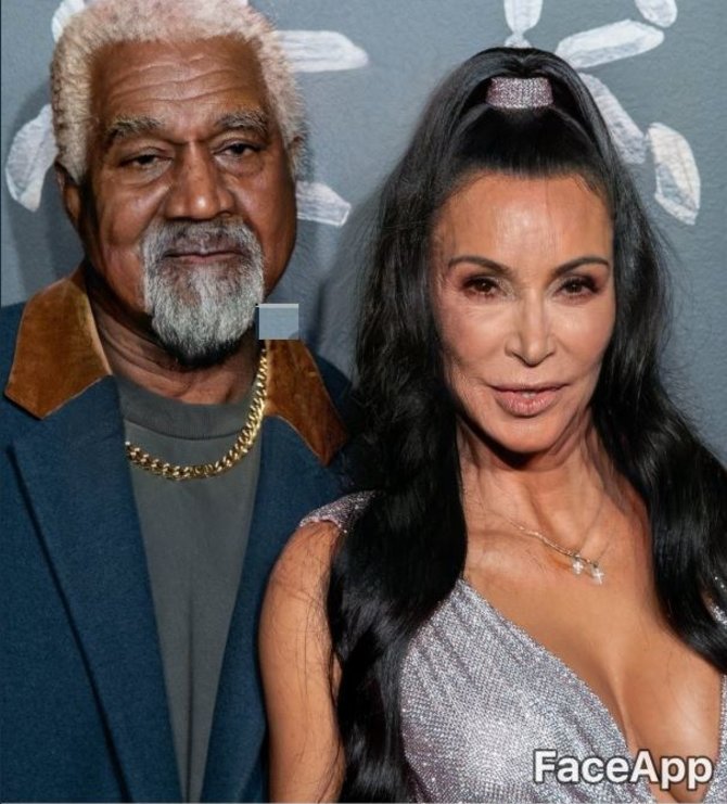 „Twitter“ nuotr./Programėlės „FaceApp“ vartotojai nusprendė pasendinti reperį Kanye Westą ir jo žmoną Kim Kardashian