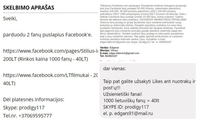 15min nuotr./Abu skelbimuose matomi telefono numeriai buvo pateikti refa.lt kontaktų skiltyje