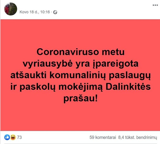 15min nuotr./Klaidinantis įrašas socialiniame tinkle