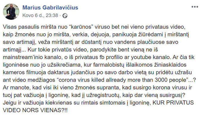 15min nuotr./Minfo.lt savininko įrašas socialiniame tinkle