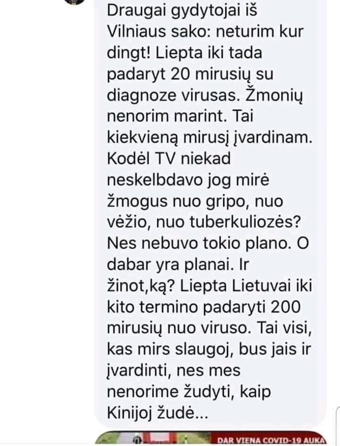 15min nuotr./Socialiniame tinkle skelbiama žinutė