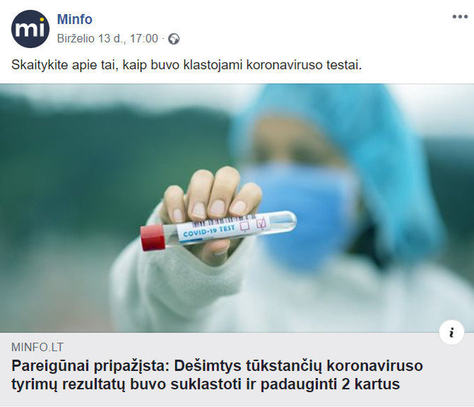 15min nuotr./Klaidinantis įrašas socialiniame tinkle