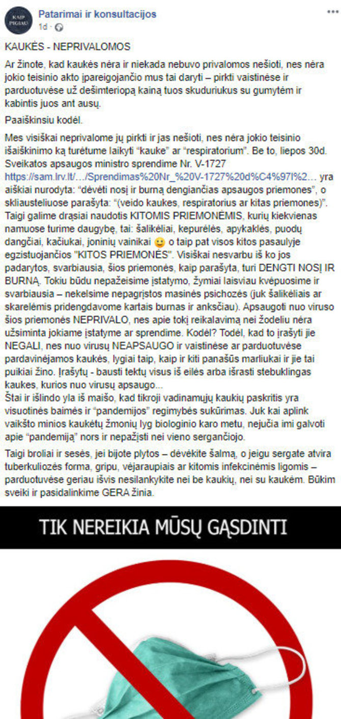 15min nuotr./Įrašas socialiniame tinkle