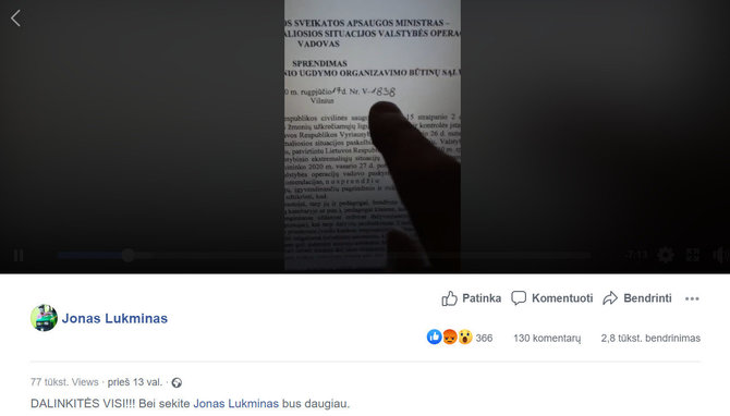 15min nuotr./Klaidinantis įrašas socialiniame tinkle