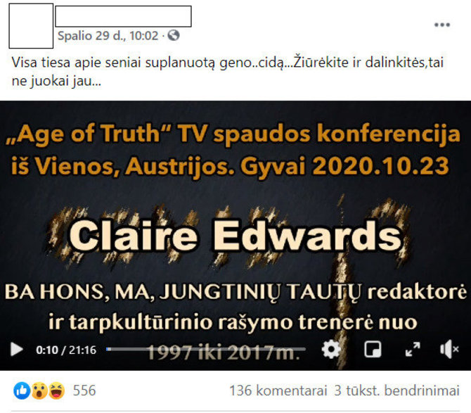 15min nuotr./Klaidinantis įrašas socialiniame tinkle