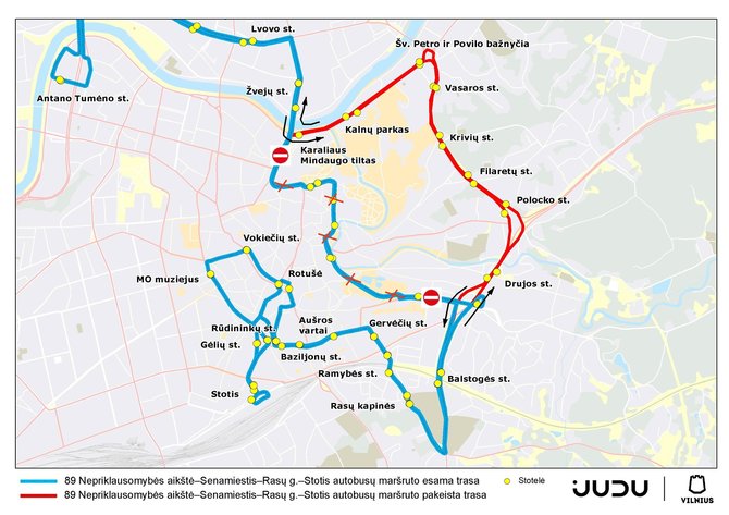 Vilniaus savivaldybės iliustr./89 autobuso maršruto trasos