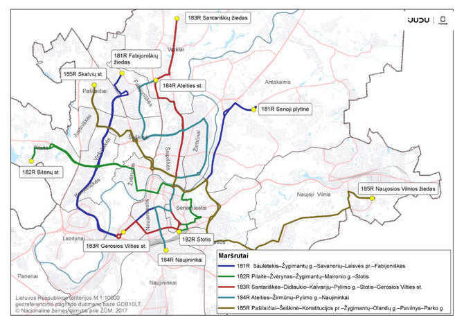 Vilniaus savivaldybės iliustr./Viešojo transporto schema per „Kultūros naktį“