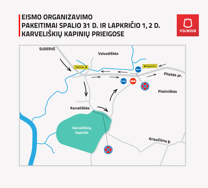 Vilniaus savivaldybės iliustr./Eismo pokyčiai per Vėlines