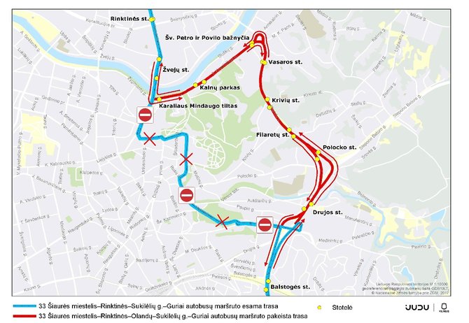 Vilniaus miesto savivaldybės iliustr./33 autobuso maršruto pokyčiai
