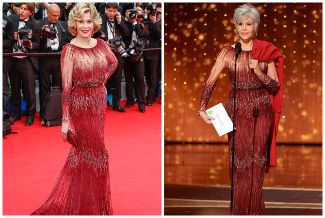 Vida Press nuotr./Jane Fonda su ta pačia suknele 2014-aisiais ir per šių metų „Oskarus“