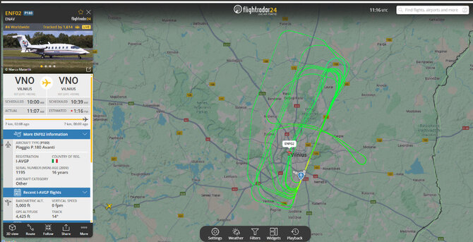 Flightradar24.com/Lėktuvas pirmadienį