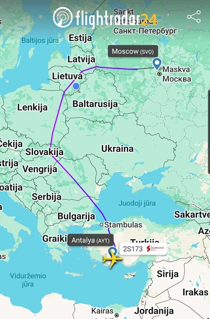 Flightradar24.com/„Southwind“ lėktuvo skrydis lapkritį