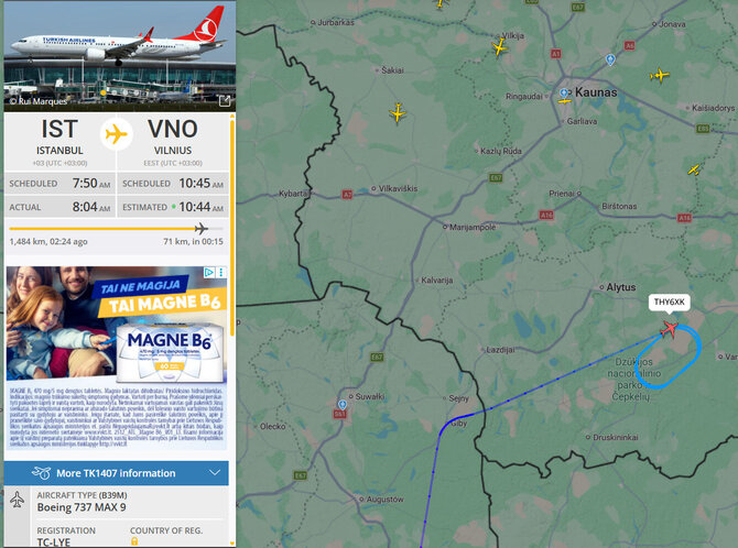 Flightradar24.com/Lėktuvas suka ratus prie Alytaus