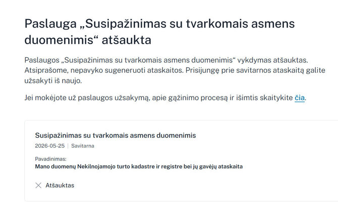 15min informacija/Atšaukta paslauga Registrų centre