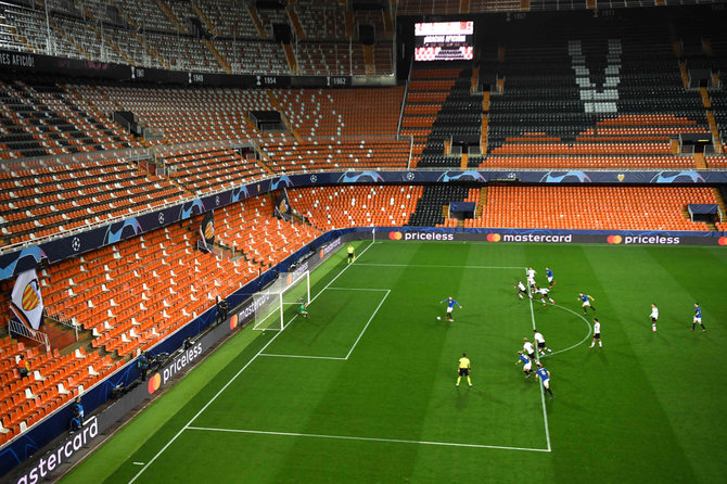 „Scanpix“ nuotr./„Valencia“ ir „Atalanta“ rungtynės tuščiame „Mestalla“ stadione