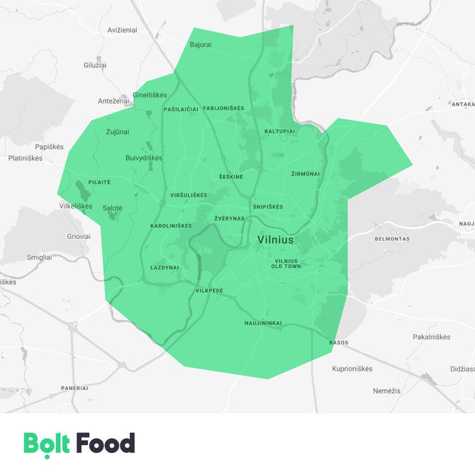Asmeninio albumo nuotr./„Bolt food“ paslaugų žemėlapis Vilniuje