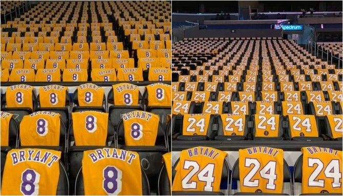 „Scanpix“ nuotr./Kobe Bryanto marškinėlių jūra „Staples Center“ arenoje