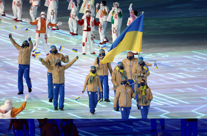 „Reuters“/„Scanpix“ nuotr./Ukrainos delegacija Pekino olimpinių žaidynių atidarymo ceremonijoje