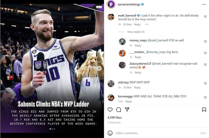„Instagram“ nuotr./Mattas Barnesas įsitikinęs, kad Domantas Sabonis privalo būti MVP diskusijoje