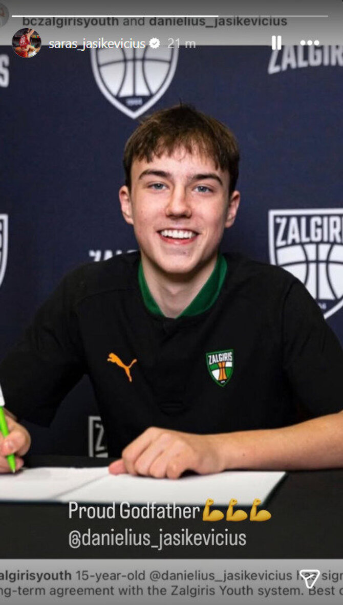 Instagram/Šarūnas Jasikevičius sureagavo į krikštasūnio sutartį su „Žalgiriu“