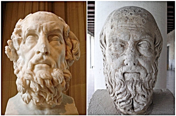 Wikipedia.org/Homero ir Herodoto biustai