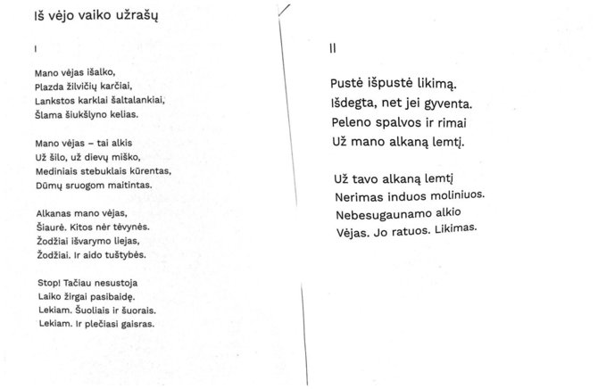 Iš knygos „Vakaras dega“/Antano Šimkaus eilėraštis „Iš vėjo vaiko užrašų“