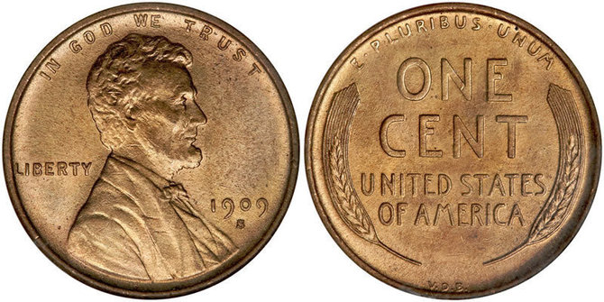 „Wikipedia“ nuotr. /1909 m. Victoro Davido Brennerio sukurtas JAV vieno cento monetos dizainas