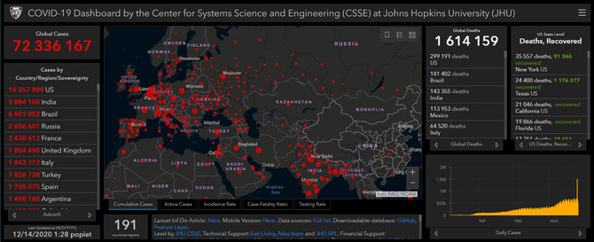 Partnerio nuotr./John Hopkins universitete su Esri programine įranga parengto žemėlapio iliustracija