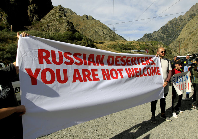 „Scanpix“/AP nuotr./Sakartvele surengtas protestas prieš išaugusią rusų imigraciją