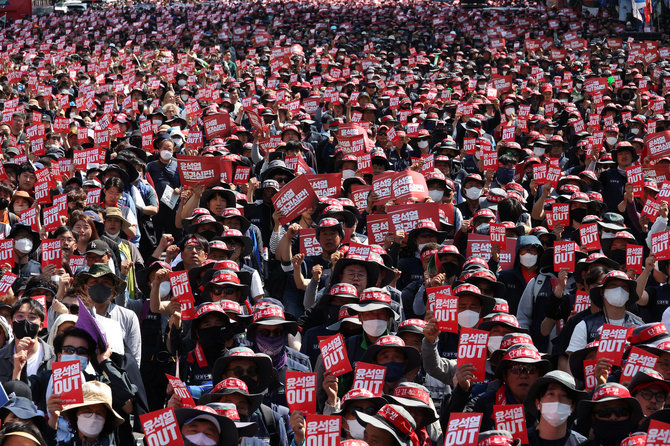 „Reuters“/„Scanpix“ nuotr./Protestai Pietų Korėjoje