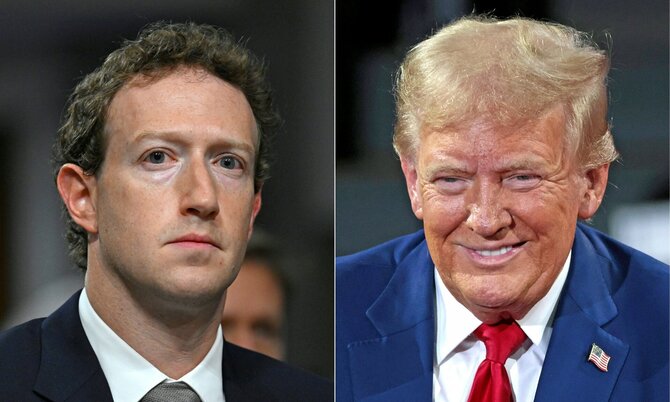 Markas Zuckerbergas ir išrinktasis JAV prezidentas Donaldas Trumpas / ANDREW CABALLERO-REYNOLDS JEFF KOWALSKY / AFP