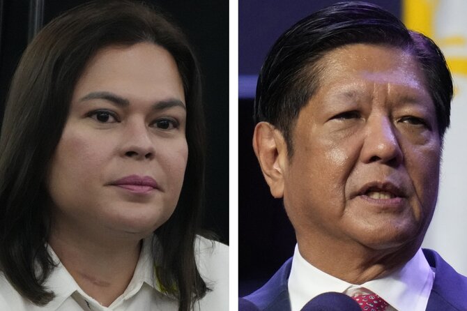 Filipinų viceprezidentė Sara Duterte ir Filipinų prezidentas Ferdinandas Marcosas / / AP