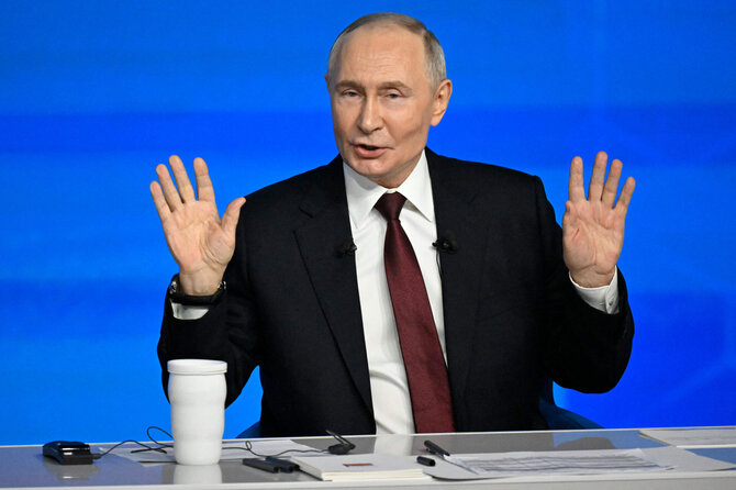 V. Putinas metinėje konferencijoje atmetė bet kokią Rusijos atsakomybę dėl karo Ukrainoje / Alexander Nemenov / AFP nuotr.