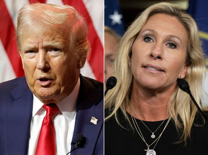 Donaldas Trumpas ir Marjorie Taylor Greene / KAMIL KRZACZYNSKI JIM WATSON / AFP