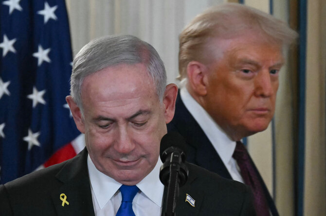 Benjaminas Netanyahu ir Donaldas Trumpas / ANDREW CABALLERO-REYNOLDS / AFP
