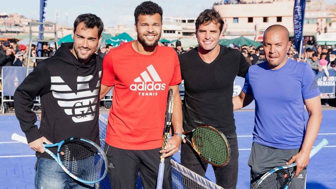 ATP World Tour nuotr./Fabio Fogninis, Jo-Wilfriedas Tsonga, Malekas Jaziri ir Hichamas Aziri