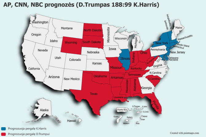 15min/AP, CNN, NBC prognozės (D.Trumpas 188:99 K.Harris)