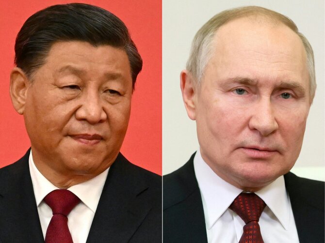 Kinijos vadovas Xi Jinpingas ir Rusijos prezidentas Vladimiras Putinas / AFP