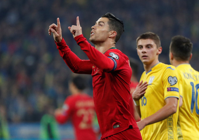 „Reuters“/„Scanpix“ nuotr./Cristiano Ronaldo įvartis Ukrainoje buvo 700-asis.