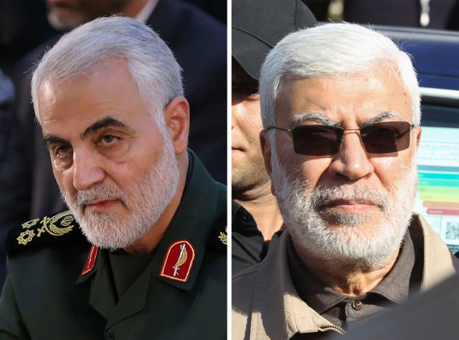 AFP/„Scanpix“ nuotr./Qasemas Soleimani ir „Hashed al Shaabi“ sukarintų pajėgų vado pavaduotojas Abu Mahdi al Muhandisas