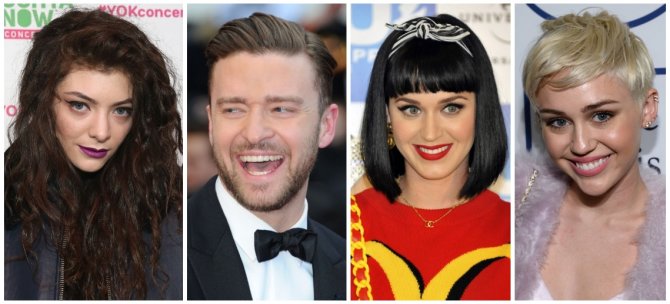 „Scanpix“ nuotr./Lorde, Justinas Timberlake'as, Katy Perry ir Miley Cyrus